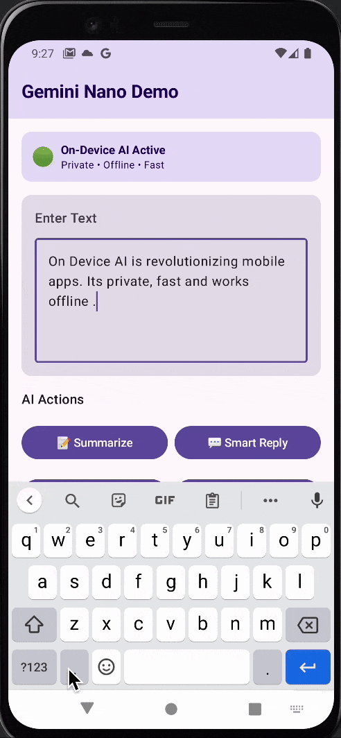 Gemini Nano inference in action