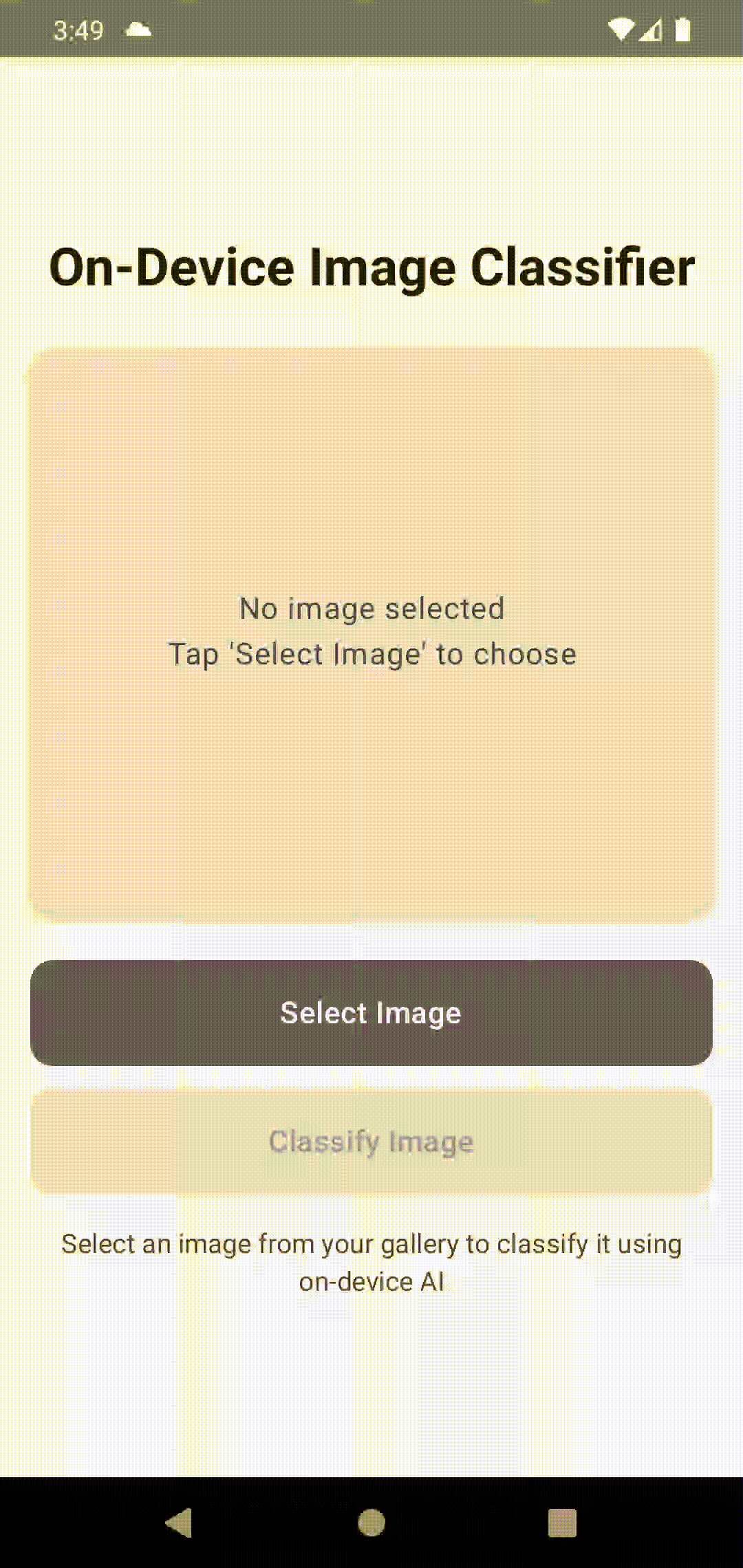 Android app classifying images with TensorFlow Lite - showing instant predictions with confidence scores